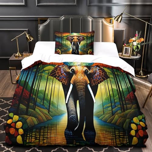 Housse de couette éléphant 3D 135x200cm avec taies d'oreiller pour lit single - 4