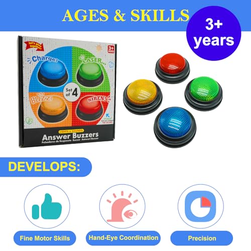 Gelabur Set von 4-Buzzern für Trivia-Spiele, Antwort-Buzzer für Klassenzimmer, Family Feud Jeopardy Buzzer, Game Buzzer mit Lichtern und Ton für Klassenzimmer, Game Show Buzzer Tasten