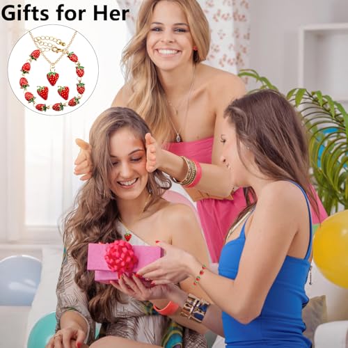 Strawberry Earrings/Necklace/Bracelet Cute Strawberry Gold Jewelry Birthday Gifts for Women Strawberries Stuffs Fruit Accessories2