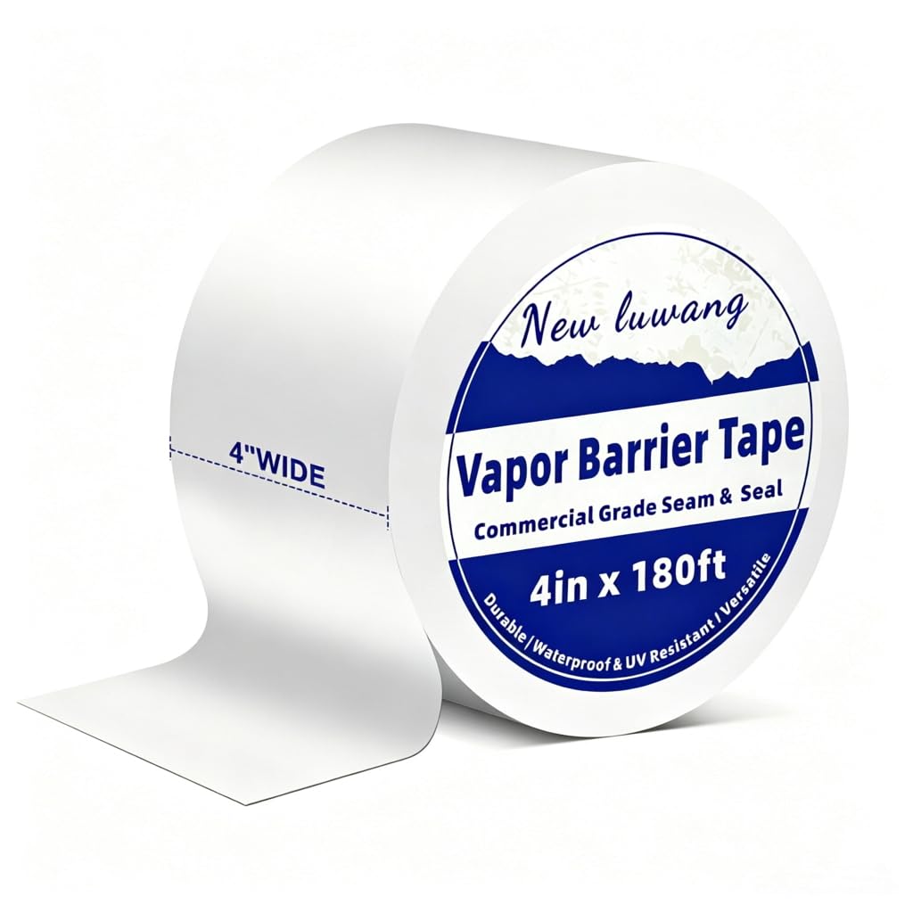 Vapor Barrier Tape 4" x180' 1 Roll Waterproof Seam Tape | White polyethylene tape for crawl spaces & moisture barriers, waterproof seam tape for underlayments, insulation & liners