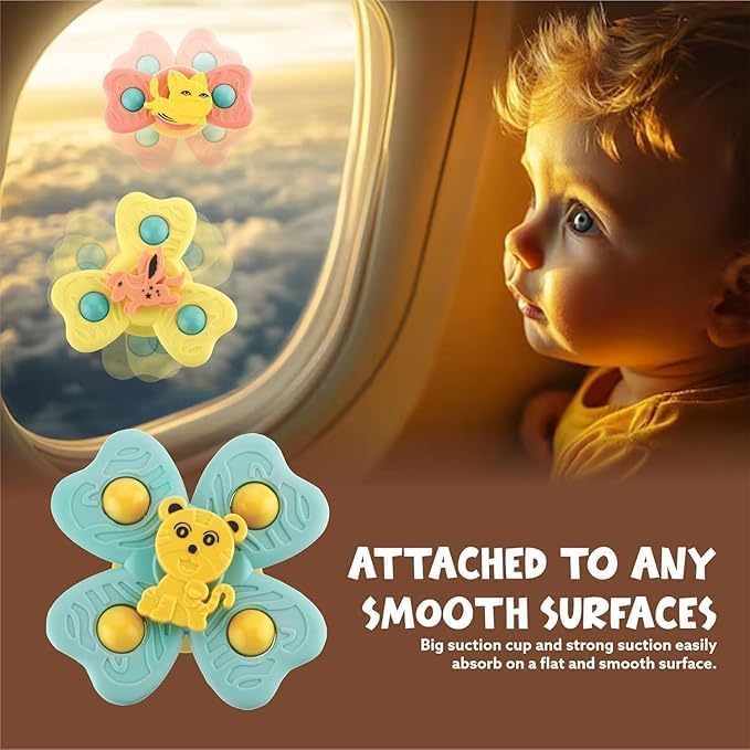 Image of Strong Suction Cup Fidget Rotating Sensory Bath Toys for Baby 6 12 18 Months Airplane Car Travel Table & Window Toys for 1 2 Years Old Toddler Boys and Girls