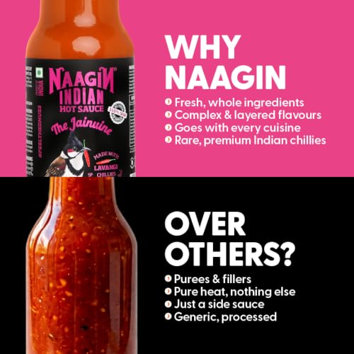 Image of Naagin Jainuine Hot Sauce (215g) | Jain Friendly | No Onion, No Garlic | Mildly Spicy | Fruity & Balanced | Vegan | Dip, Cook | Perfect for Snacks, Indian Meals & Cooking