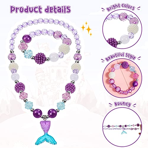 Sumind 6 Sets Toddler Jewelry for Little Girls Baby Beaded Necklace and Bracelet Costume Dress up Jewelry Gifts Princess Party Favors(Flower Style)4