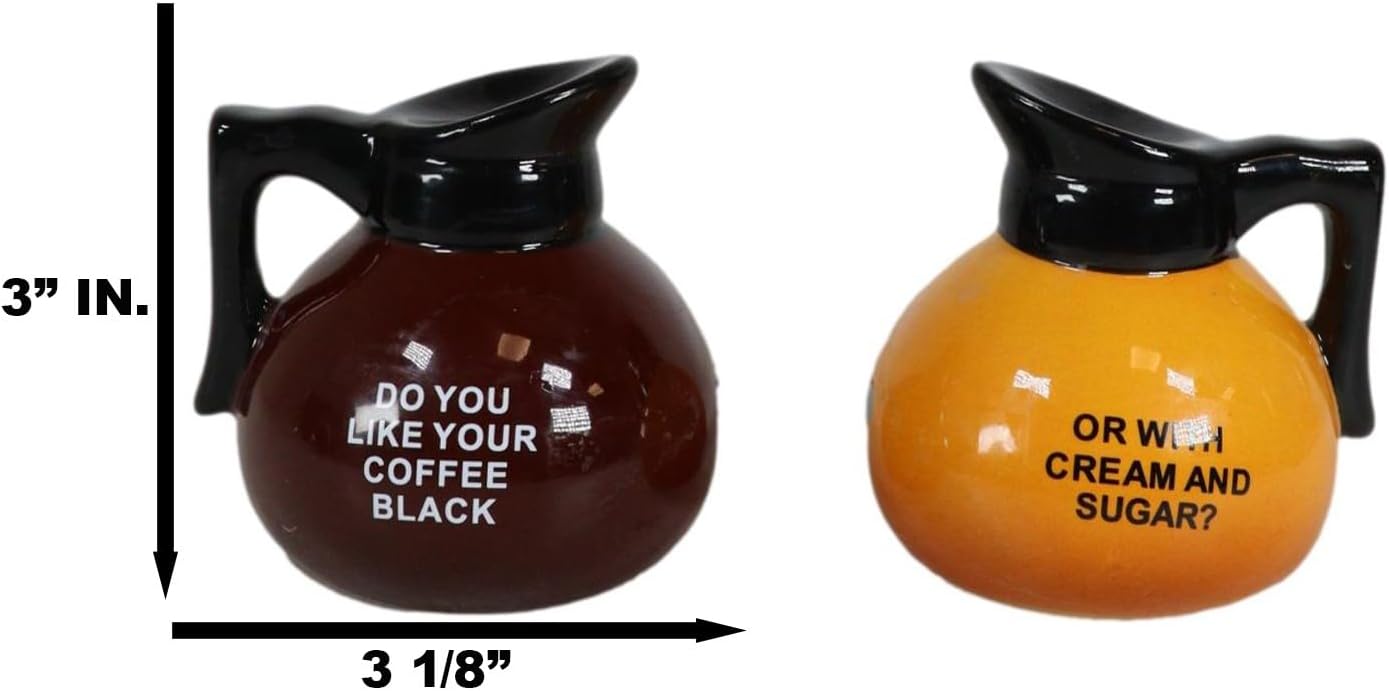Ebros Bed And Breakfast Black Or Cream Coffee Pots Salt & Pepper Shakers Ceramic Magnetic Figurine Set 3.25"H Rise And Shine Coffee Lovers Decor Home Kitchen Accessory