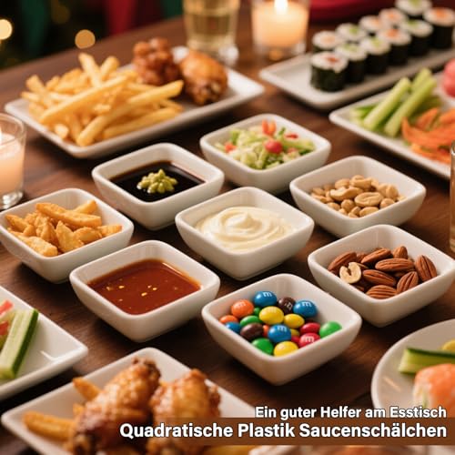 Quadrati Plastica Ciotole per Salse: 12 Pezzi Ciotoline per Aperitivo per Tavolo Festa Barbecue - Bianco Ciotola Salsa di Soia per Finger Food Stuzzichini Sushi - immagine 3