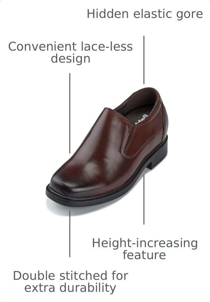Image of Calden Men's Invisible Height Increasing Elevator Shoes - Dark Brown Leather Slip-on Lightweight Casual Loafers - 3.3 Inches Taller - K31713 - Size 6.5 D(M) US