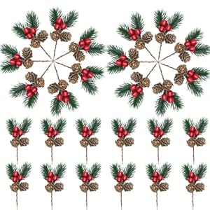 Christmas Floral Picks, 30Pcs Pine Cone Holly Berry Stems for Crafts, Artificial Christmas Picks and Sprays, Red Berry Branches Greenery for Christmas Home Decor, Garland, Wreath (30) Christmas Floral Picks 30Pcs Pine Cone Holly Berry Stems for Crafts Artificial Christmas Picks and Sprays Red Berry Branches Greenery for Christmas Home Decor Garland Wreath 30