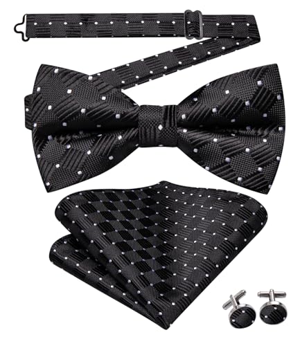 Image of Dubulle Mens Paisley Striped Bowtie Set Pre-tied Bowtie for Men and Pocket Square Set Wedding Business