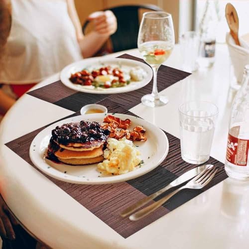 Image of Heat Resistant PVC Placemats Set of 4 for Dining Table | Non-Slip, Washable & Waterproof Table Mats for Kitchen, Home & Restaurants | Elegant Brown & Black Ripple Design