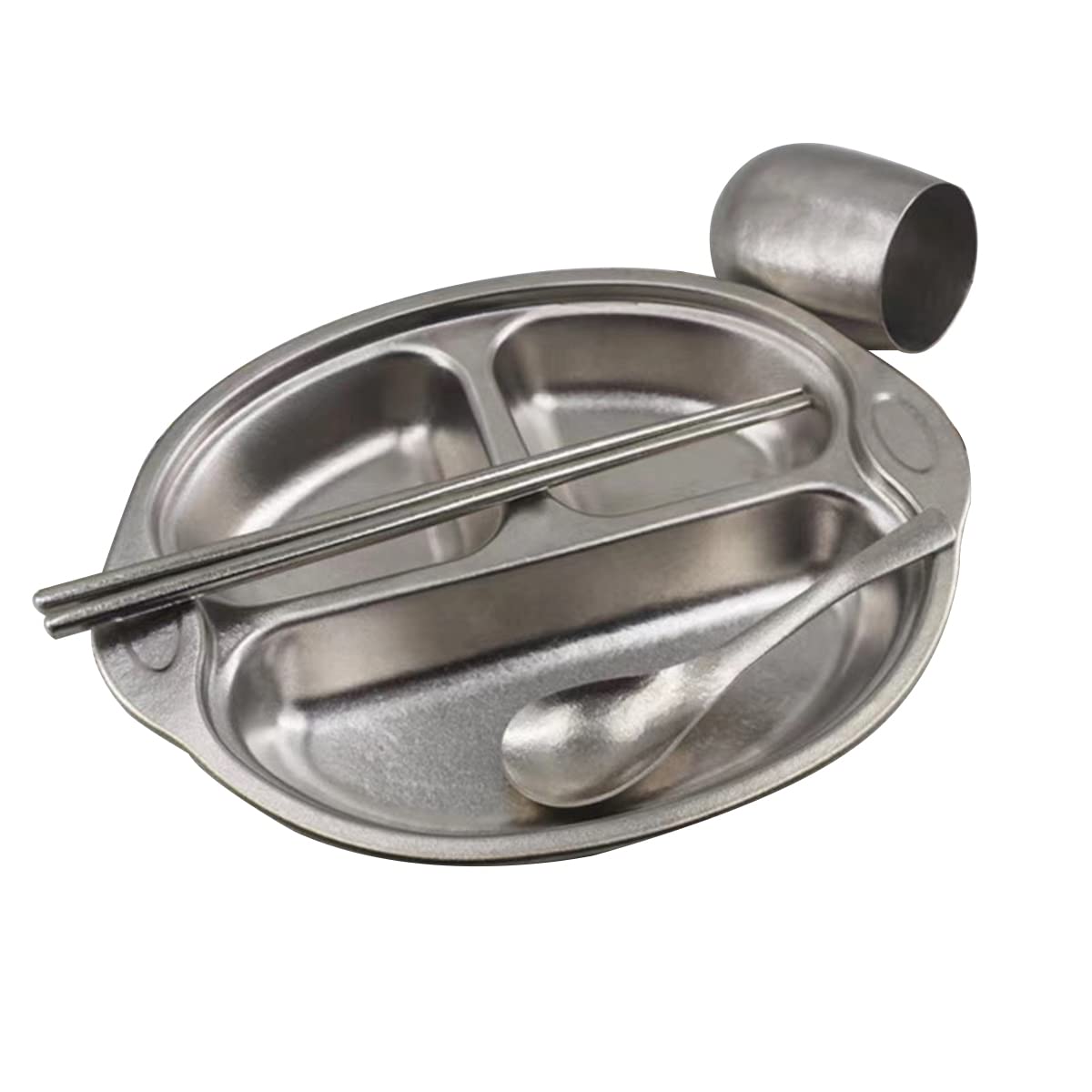 RISON-Titanium Plato Llano Dividido en Titanio, Plato Divisor de Comida con 3 Compartimentos, Vajilla Reutilizable Plato de Menú para Adultos y Niños, Apto para Microondas y Lavavajillas