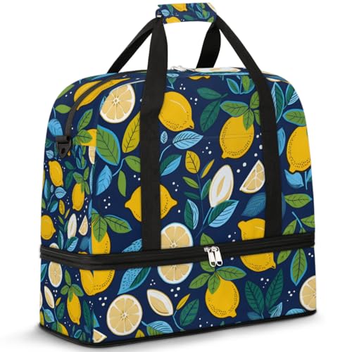 Summer Fruits Lemon Travel Duffel Bag for Women Men Weekender Overnight Bag with Shoe Compartment Foldable Sports Gym Luggage Bag