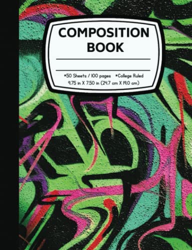 Green Graffiti Composition Book: 7.5 X 9.75 Notebook for Creative Writing, Note-taking, and Journaling | College-Ruled Lines | Cool and Colorful Abstract Urban Street Art Design | Blank Lined Journal image 2