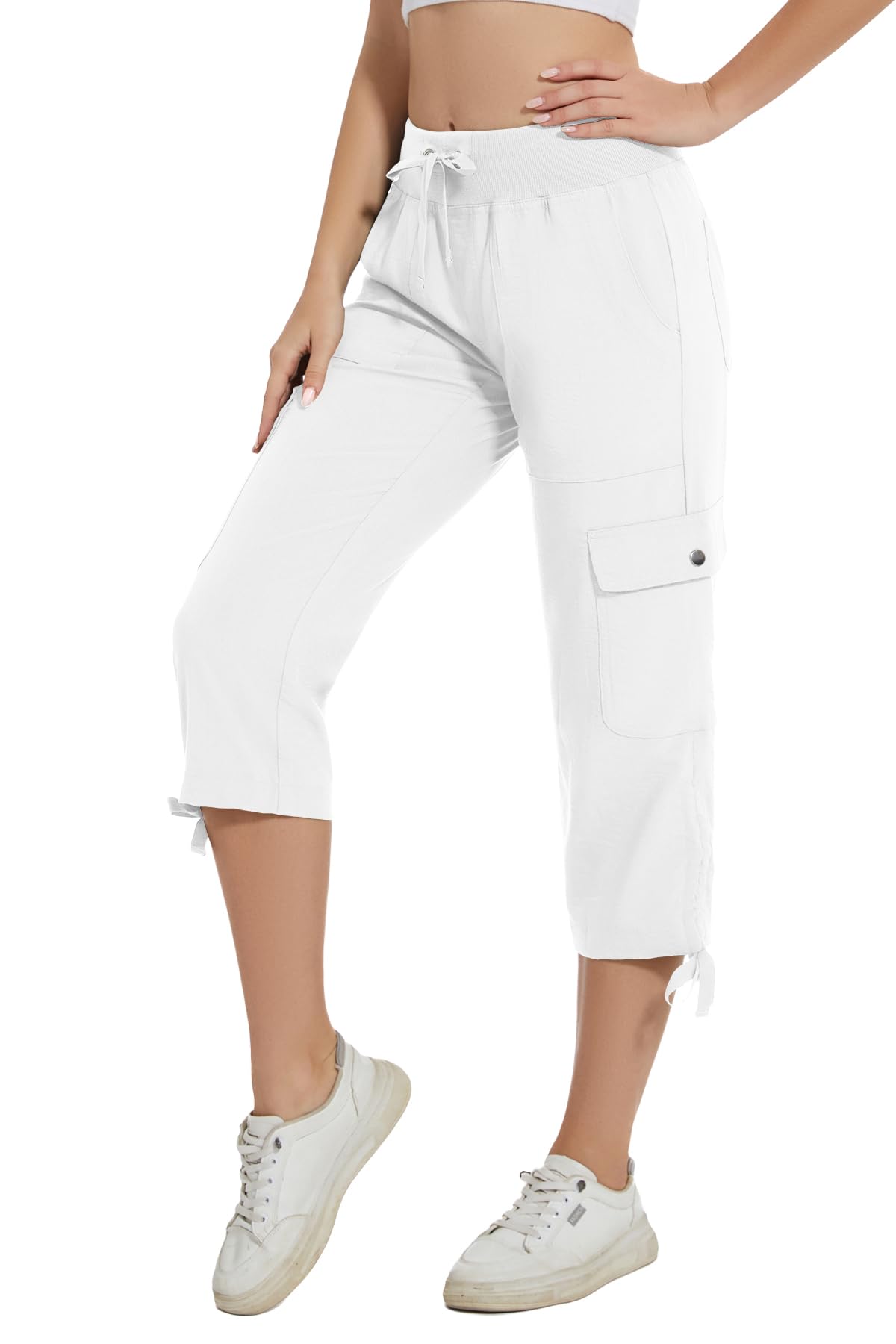 Huayuzh Damen Cargo Caprihose Wanderhose 3/4 Hose Sommer Cargohose Leichte Atmungsaktiv Athletisch Reisen Lässig Outdoorhose