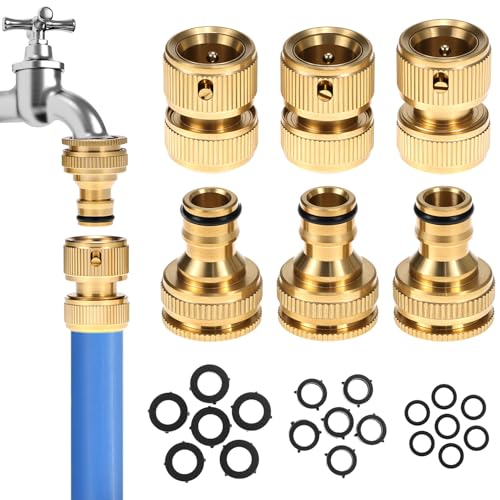 QWORK 6 Pieces Brass Hose Quick Connector Kit No-Leak Connectors 1/2