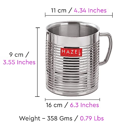 Image of HAZEL Stainless Steel Cup Set I Coffee and Tea Cup Set of 2, 300 ml Each | Unbreakable Cups for Tea and Coffee I Premium Stainless Steel Aishwarya Mug, Silver