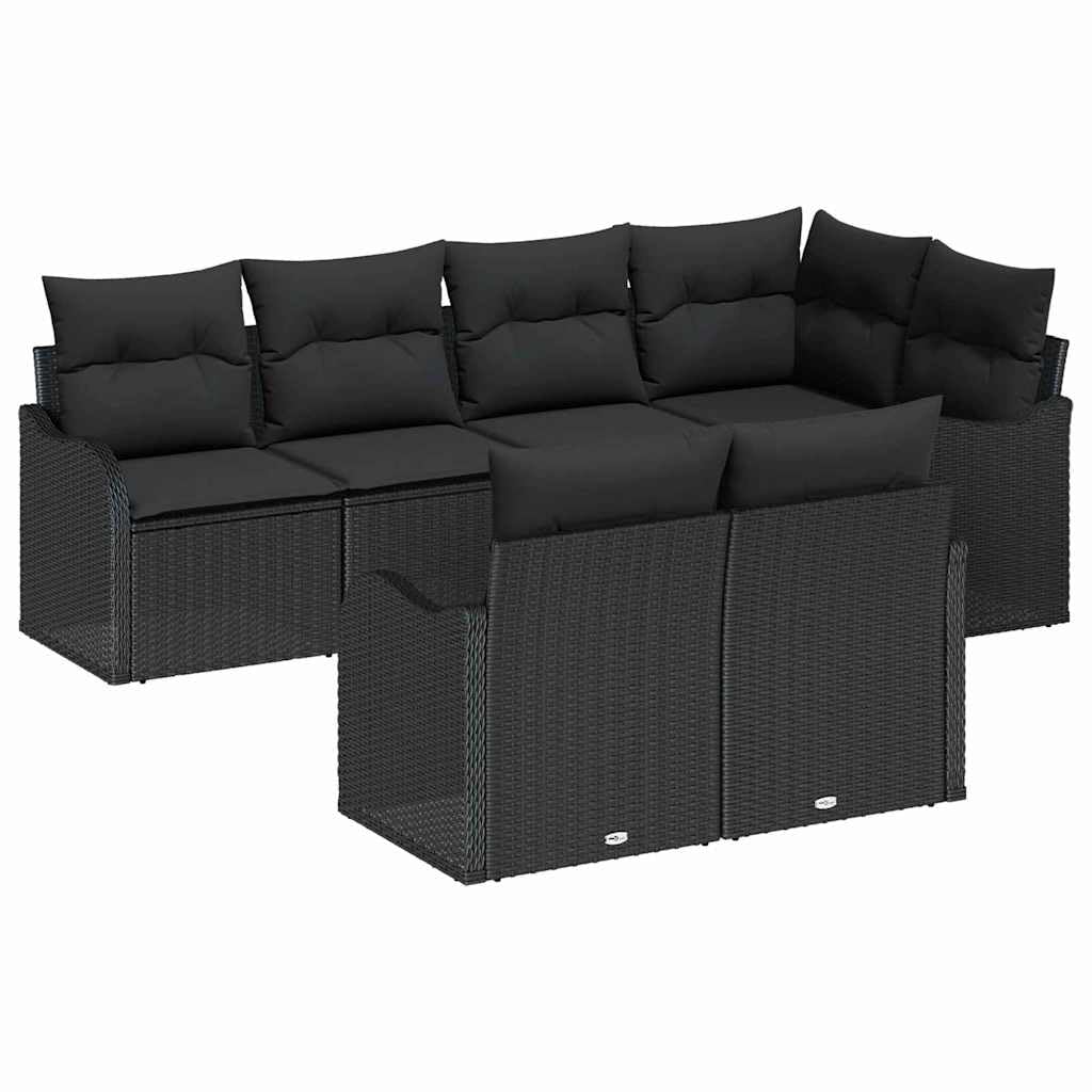Canapé de jardin en résine tressée noire 7 pcs stable 61kg résistant aux intempéries extérieures