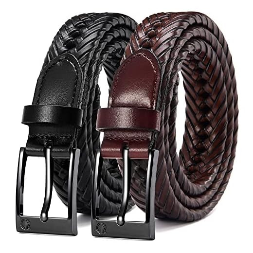 Cinto masculino de couro trançado 3,8 cm, cinto trançado Chaoren para uso casual e vestido em caixa de presente, Cinto de couro marrom com fivela dourada, 115cm/34"-38"Waist