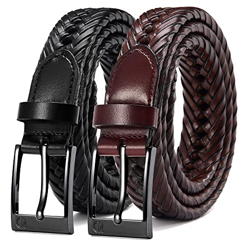 Image of CHAOREN Leather Braided Belts for Men 2 Pack - 1 1 /8 inch Leather Belts in Package Box - Versatile Style Solution
