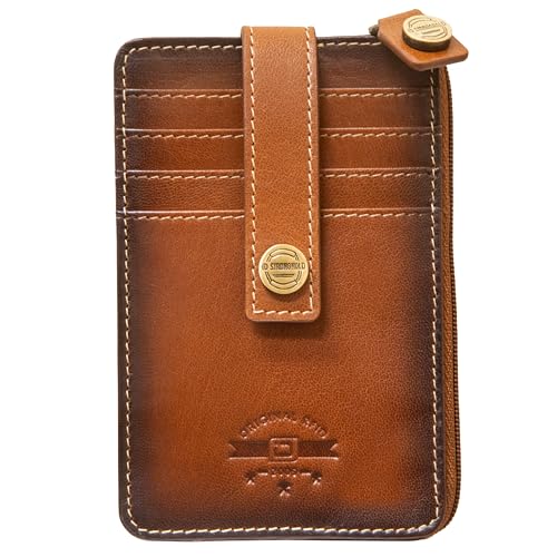 ID Stronghold RFID Mega Mini Wallet Slim Wallet Genuine Leather with Zipper (Antiqued Brown)