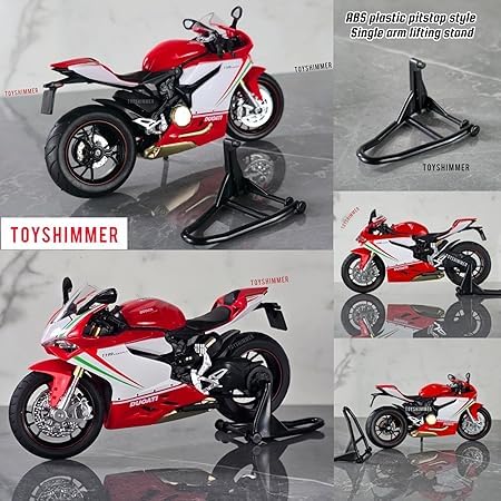 Image of Combo of 2 Ducati 1199 Superleggera Diecast Motorcycle Model, 1:12 Scale, Red-Green and Red-White, with Light and Sound, Ages 8-14