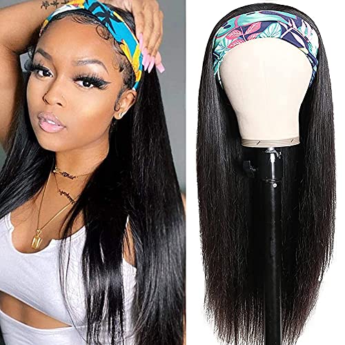 Headband Wigs Human Hair Straight Headband Wigs for Black Women Natural Black Color 180% Density 18 Inches