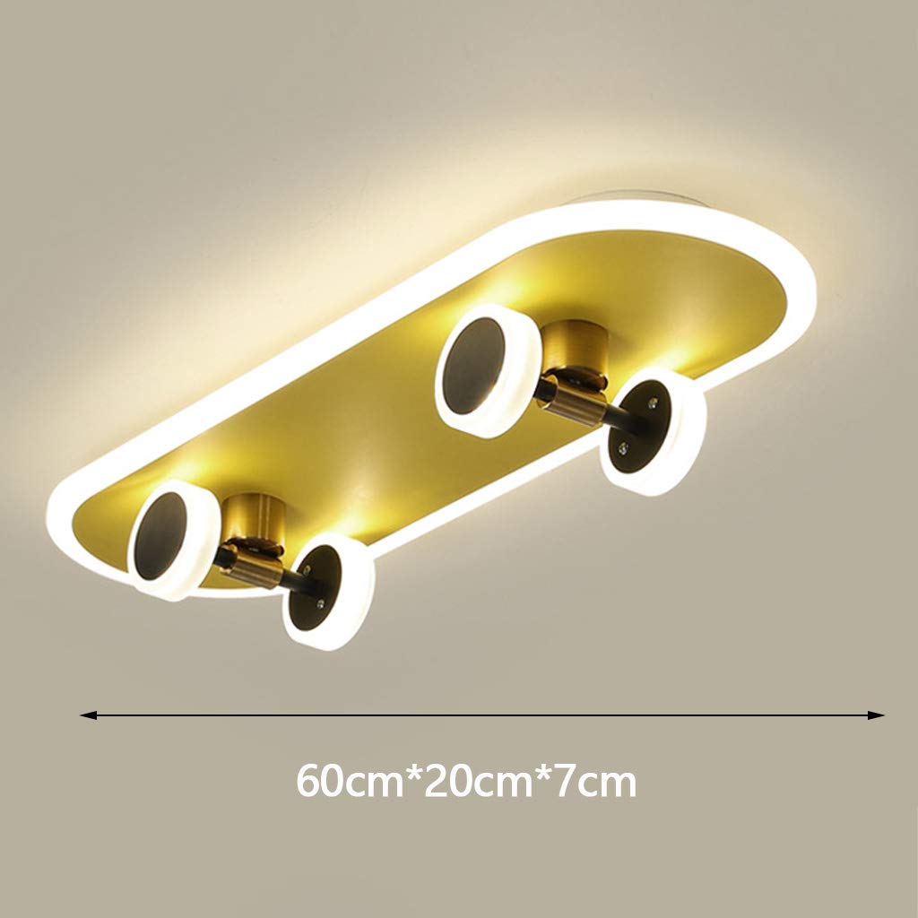 LED Skateboard Deckenleuchte Goldene Kinderzimmer Cartoon Deckenlampe Junge Mädchen Deckenbeleuchtung Modern 32W Acryl Kronleuchter Schlafzimmer Wohnzimmer Kindergarten Beleuchtung Deckenlicht