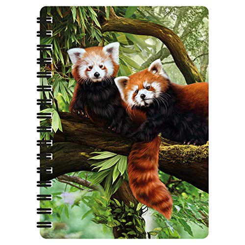 3D LiveLife Libreta - Panda rojo de Deluxebase. Libreta pequeña A6 con espiral, lenticular 3D de la selva y hojas lisas recicladas. Ilustraciones con licencia del reconocido artista Katrina Sokolo
