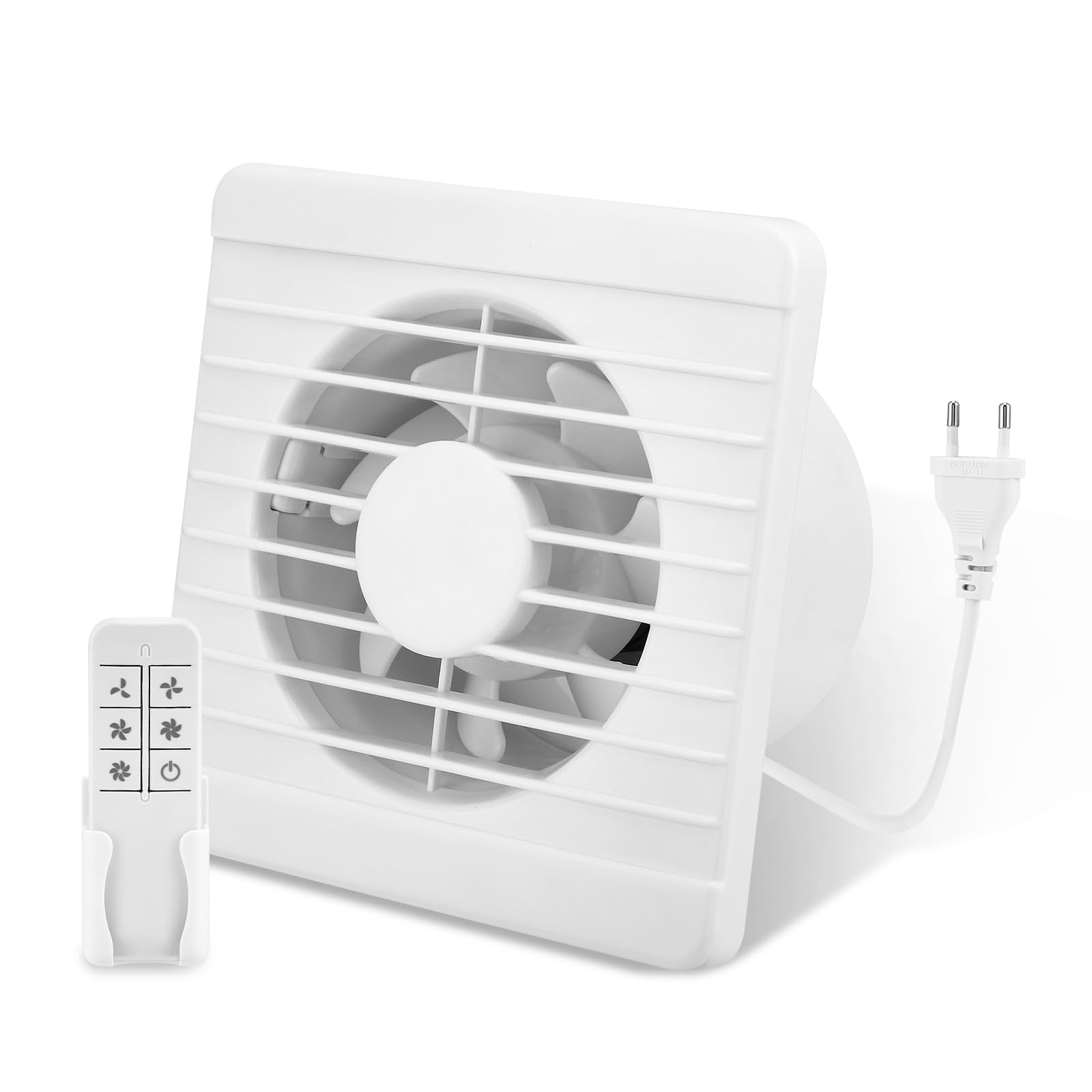 Aspiratore Bagno,100mm 4" Ventola Aspirazione con Telecomando a 5 velocità,Estrattore Aria con Valvola Antiriflusso per Bagno,WC,Cucina,Garage,Portata Massima 100m³/h,IPX4,150X150X95mm