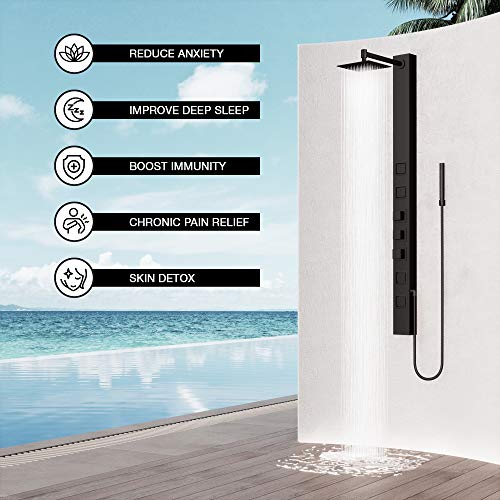 Vigo Vg08017Mb Sutton 19.81" L -4.0" W -58.06" H Shower Massage Panel 4 -Jet High Pressure Shower System With Control Type, Brass Hardware In Matte Black Finish #TOP5