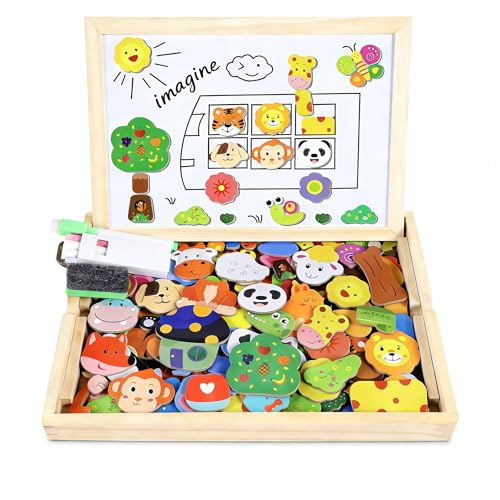 Magnetisches Holzpuzzle 110 Stück, Montessori Spielzeug ab 3 Jahre, Magnettafel Kinder Puzzle ab 3 4 5