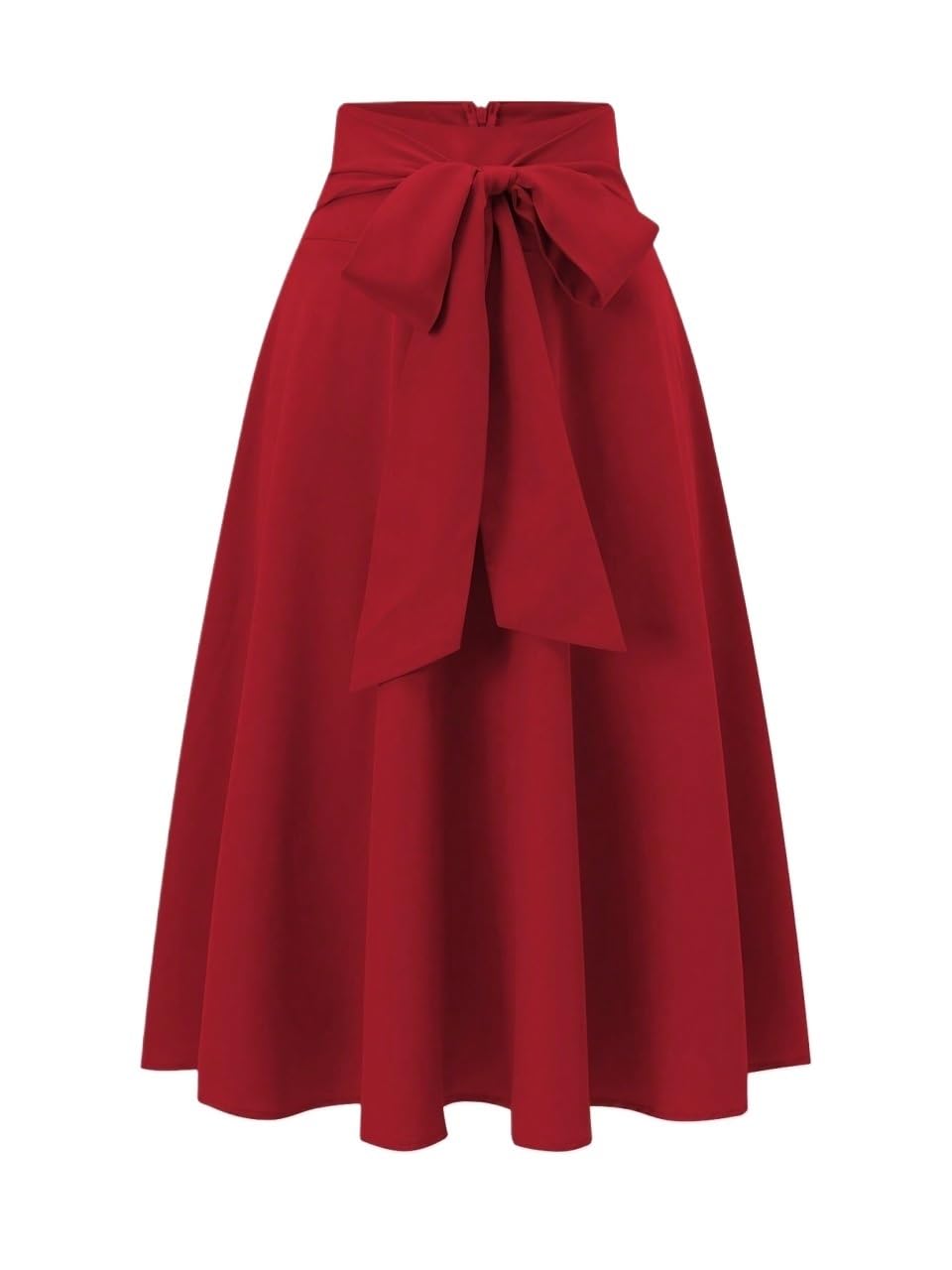 Womens Elegant Solid Color Tie Waist Midi Skirt Flared Knee Length Skirts For Women