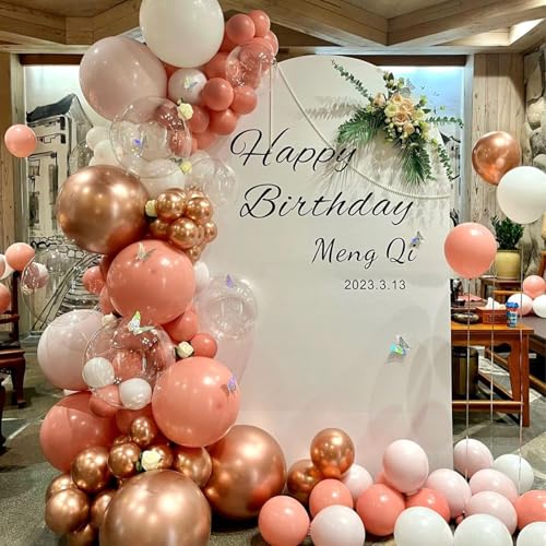 Image of Jobkoo Dusty Blush Pink Balloons, Retro Pink Metallic Chrome Rose Gold Confetti White Sand Nude Balloon Dusty Rose Apricot Beige Party Balloons for Birthday Boho Mothers Day Baby Shower Decorations