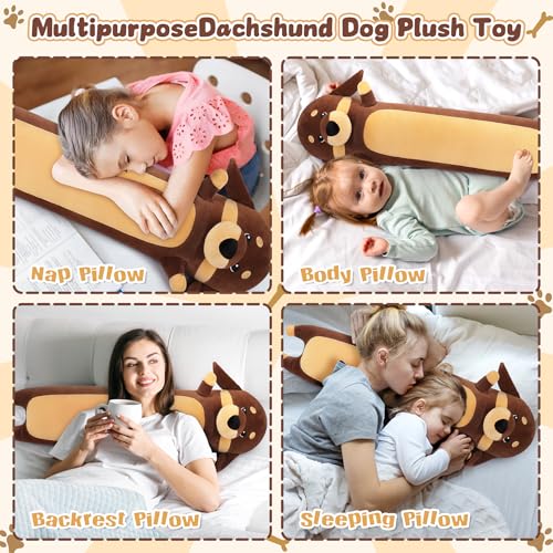Image of Dachshund Dog Plush Toys-35.4'' Dachshund Dog Plushie Stuffed Animal, Large Plush Pillow, Cute Soft Plsuhies Gifts Plushie Stuffed Toys, Cute Boby Pillow Toy Doll Gift for Kids Girls Boys
