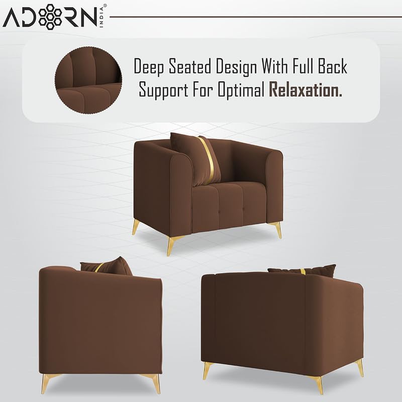 Image of Adorn India Premium Mystic - 3 Years Warranty - 3+1+1 Sofa Set Velvet Suede Fabric - Brown