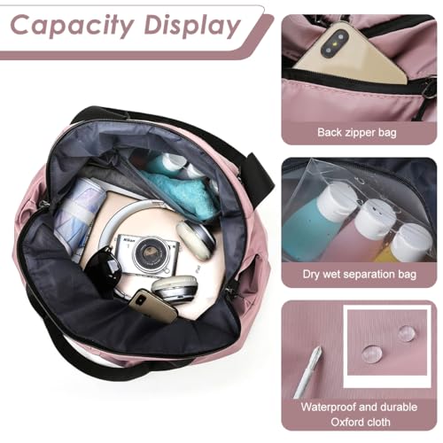 Image of PALAY Gym Bag for Women Light Purple Sports Duffle Bag with Wet Compartment Carry On Overnight Weekend Travel Bags Lightweight Waterproof Luggage Bags for Women