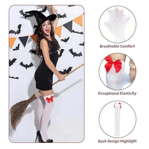 White Thigh High Bows Stockings for Women Over the Knee Socks Sexy Lolita Opaque Velvet Stocking3