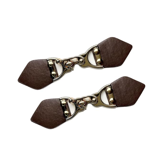 Metal Pu Leather Clasp Buckle | Brown Poncho Clasp Pin with Gold Knot Claps | Snap Toggle for Poncho Cape Cardigan Wrap for Shawl | Jackets | Coat Duffle Handmade Sewing | 2Pcs-image-47