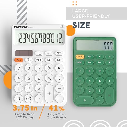 image for CATIGA 12 Digit Desktop Calculator with Large LCD Display, 4 Funtions 