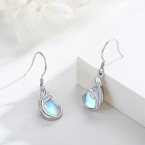 Miniatura 2 de Dangle Moonstone Turquoise Earrings for Women S925 Sterling Silver LeafDaisyStarFiligreeCeltic KnotFlower of LifeAmethyst Earrings for Gifts Jewelry