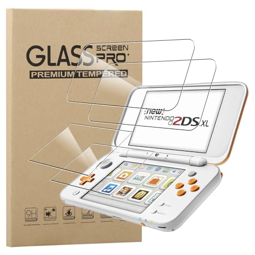 MEMELOKA Protector de Pantalla para New Nintendo 2DS XL/2DS LL, 2+2 Piezas[Antiarañazos][Antihuellas][Alta Sensibilidad] 9H Dureza Cristal Templado