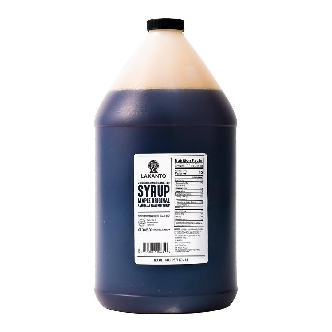 Lakanto Bulk Sugar Free Maple Syrup With Monk Fruit & Erythritol For Pancakes, Waffles, Oatmeal, Coffee, Tea, Granola, Frosting & Dressing, Zero Sugar, Keto, Vegan, Gluten Free (128 Fl Oz - Pack of 1)