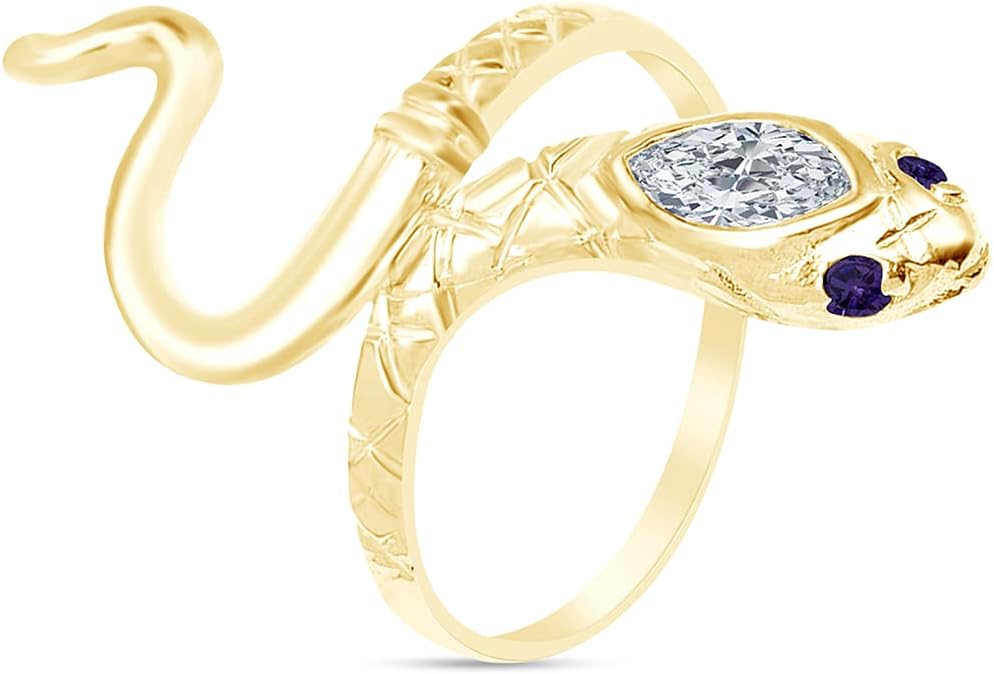 AFFY 14k Yellow Gold Over Sterling Silver Simulated Birthstone With Cubic Zirconia Snake Band Ring Jewelry For Ladies