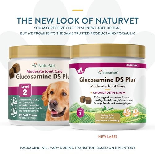 NaturVet Glucosamine DS Plus Level 2 Moderate Gelenkpflege für Hunde und Katzen, 120 ct Soft Chews Made in USA