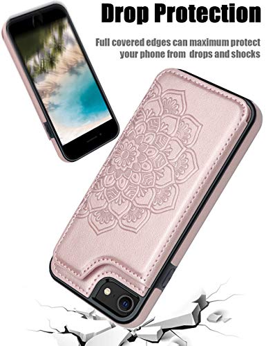 Mmhuo For Iphone 7/8/Se 2020/Se 2022 Case With Card Holder,Flower Magnetic Back Flip Case For Iphone 7/8/Se 2020 Wallet Case Women,Protective Case Phone Case For Iphone 7/8/Se 2020/Se 2022,Rose Gold #TOP5