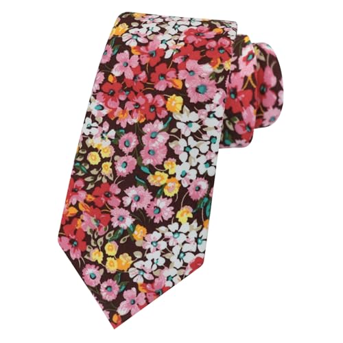 Image of Mantieqingway Men Skinny Tie Cotton Floral Necktie for Wedding Groomsmen Tie