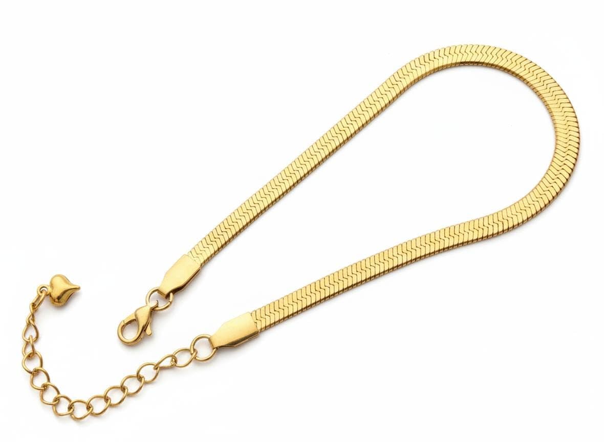 Chic Gold-Plated Herringbone Chain Anklet for Women – Dainty & Adjustable Snake Chain Ankle Bracelet – Hypoallergenic & Tarnish-Resistant for Everyday Wear-image-22