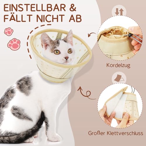 Supet weicher Katzenkegel-Halskragen,Luftgewebe-Katzen-Erholungskegel nach Operation um Lecken zu verhindern, einstellbar, atmungsaktiver Katzenhalskegel als Alternative für kleine Kätzchen und Katzen