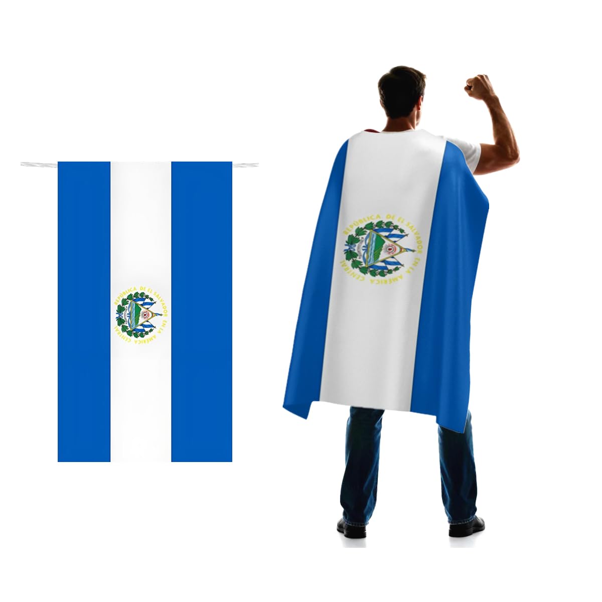 LUCKGEEY El Salvador Flag Cape 3x5 FT for Independence Day Holiday Costumes Celebrati,150D Premium Polyester,Salvadoran National Patriotic Flags Costume Cloak.