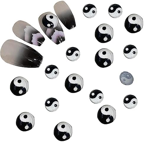 40 PCS 3D Yin Yang Tai Chi Nail Charms - Gossip Black and White R...