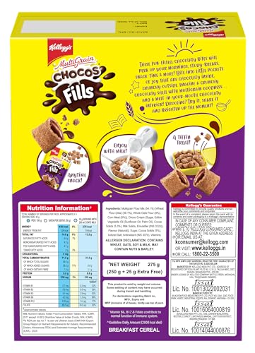 Image of Kellogg's Chocos Fills 250g + 25g Extra Free | Double Chocolaty, Anytime Snack | 3 Grains: Oats, Wheat & Rice, Protein Rich, 0% Maida (Pack of 3)